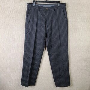 Hugo Boss Pants Mens 34x34 Black Striped Barrett Wool Trouser Flat Front‎ Dress